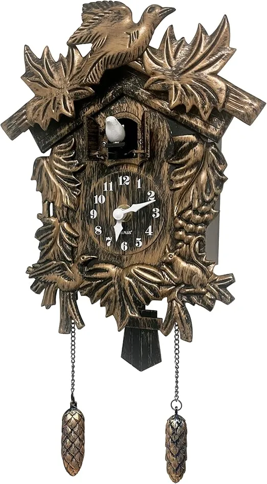 WALPLUS Chiming Cookoo Clock Brown Vintage Bird Flapping Cuckoo Clocks Volume Adjustable Coo Coo Clocks Wall Decoration Battery Operated Pendulum Cuckoo Clock for Home Living Room Office