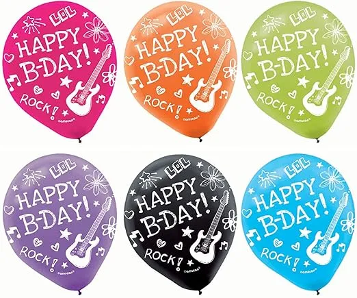 Vibrant Neon Printed Latex Birthday Party Balloons Decoration, 6 Pieces, Made from Latex, Neon Doodle Party, 12" by Amscan