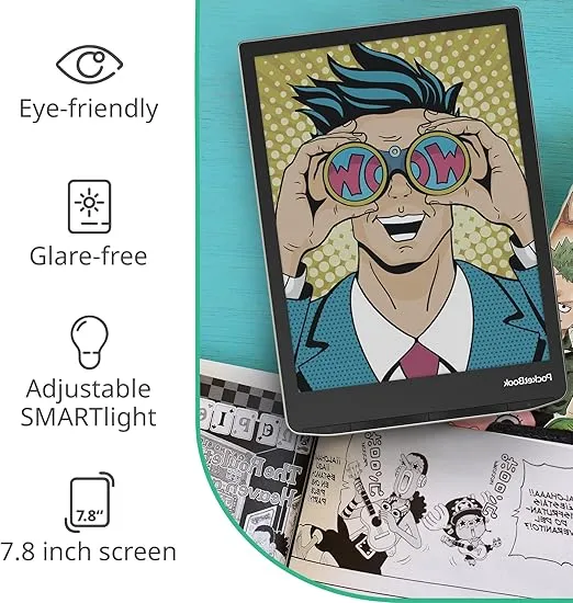 PocketBook InkPad Color 2 E-Book Reader | Enhanced 7.8'' E-Paper E-Ink Screen Eye-Friendly E-Reader for Comics SMARTlight Audiobooks & Text-to-Speech Bluetooth Built-in Speaker, Moon Silver