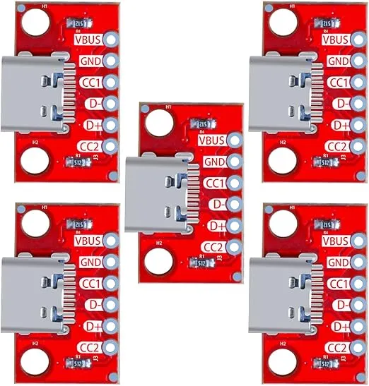 USB Type-C Breakout Board Serial Basic Breakout Female Connector Type PCB Converter Board (5 PCS)