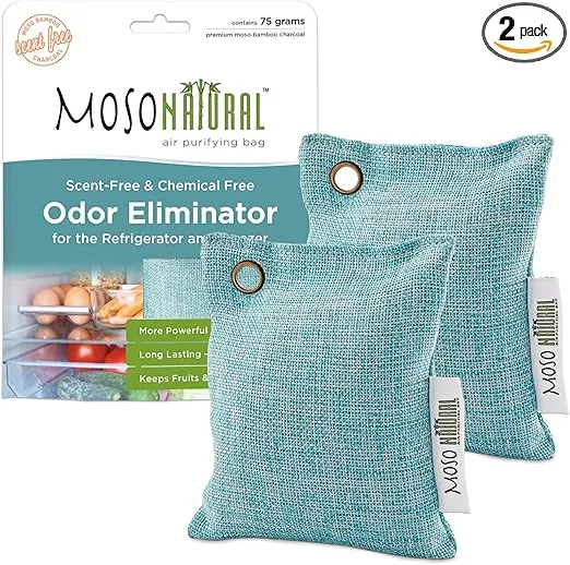 Moso Natural Fridge Deodorizer (2 Pack) | Bamboo Charcoal Freezer & Refrigerator Odor Eliminator | Long-Lasting Air Purifying Bag to Eliminate Refrigerator Odor | More Powerful than Baking Soda