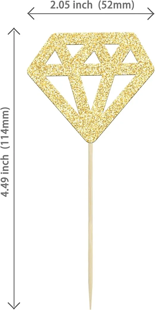 24Pcs Diamond Ring Cupcake Toppers Gold Glitter Diamond Wedding Ring Cupcake Picks for Marriage Engagement Anniversary Valentines Party Cake Decorations Supplies