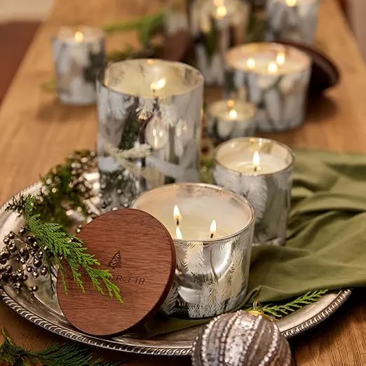 Thymes Frasier Fir Candle – Pine Needle Design – Holiday Candles – Scented Candle – Notes of Crisp Siberian Fir, Cedarwood & Sandalwood – Luxury Home Fragrance – Silver Candle Jar (Statement, 6.5 oz)