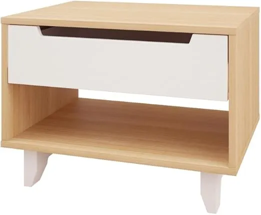 Nexera 340139 Nightstand 1-Drawer and Folding Door, Natural Maple & White