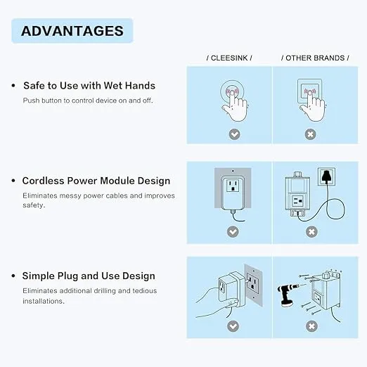 Garbage Disposal Switch, Cordless Air Switch Kit for Food Waste Disposer, Stainless Steel Brushed Nickel, SHORT 2.5" Sink Top Push Button by CLEESINK