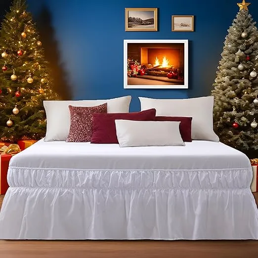AYASW Bed Skirt Queen Size 16 inch Drop Premium Soft and Cozy 1800 Brushed Microfiber Dust Ruffle Three Fabric Sides Wrap Around Bedskirt White with Elastic No Top Easy On Easy Care Stable