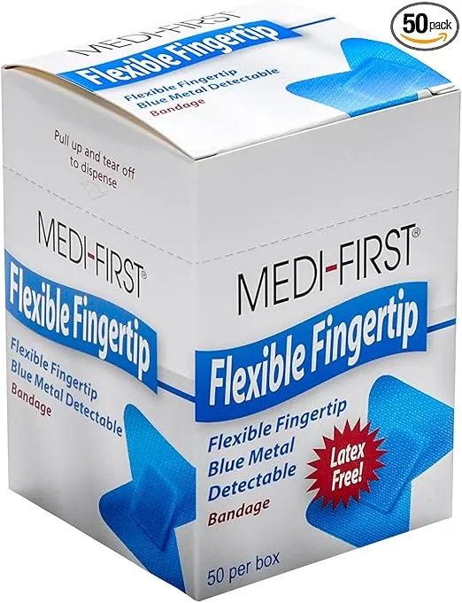 Medique Products Metal Detectable Bandages, Woven Fingertip, Blue, 50-Per Box