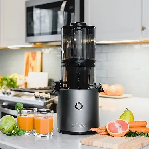 Omega Juicer Easy Clean Slow Masticating Cold Press Vegetable and Fruit Juice Extractor Effortless Series for Batch Juicing with Extra Large Hopper for No-Prep, 68-Ounce Capacity, 150-Watts, Gray