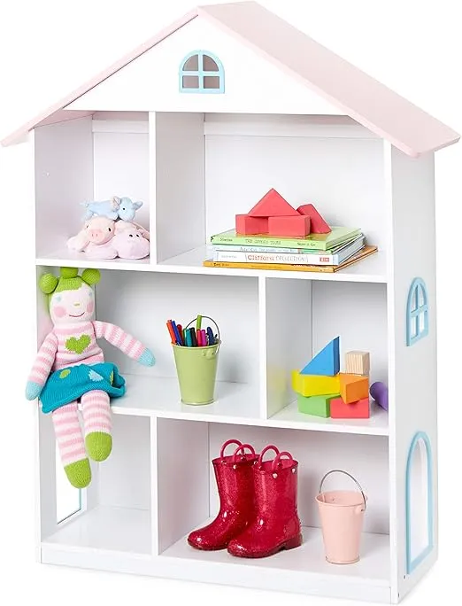 Wildkin Kids Wooden Dollhouse Bookcase for Girls, Measures 42 x 12 x 33 Inches, Dollhouse Bookshelf Keep Toys, Games, Books, and Art Supplies Organized, Ideal for Bedroom or Playroom, BPA-Free (White)