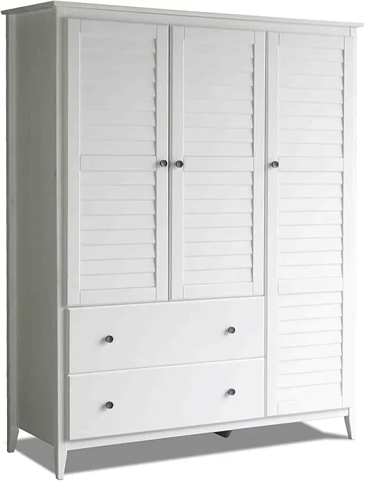 Grain Wood Furniture Greenport 3-Door Wardrobe, Brushed White