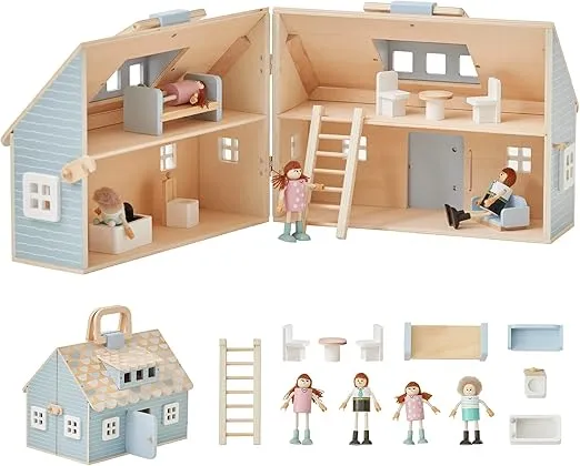 Olivia's Little World Wooden Quaint Little Cottage Dollhouse + Accessories for 3.5" Dolls, Multi