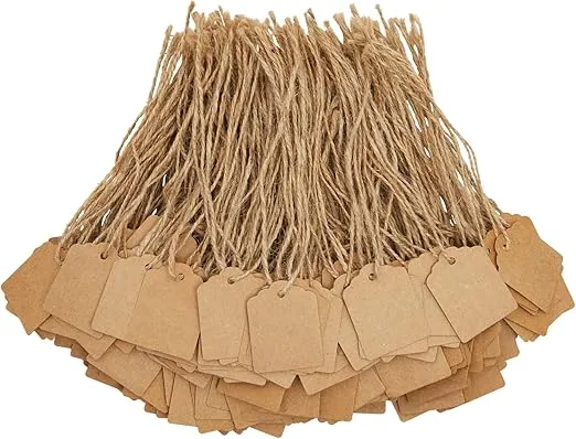 Juvale 1000-Pack Kraft Paper Gift Tags with Jute Twine String, Blank Merchandise Price Hanging Labels 1.3 x 1.7, Bulk Brown Tags for Wedding, Birthday, Holiday, Party Favor, Art and Craft Wrap