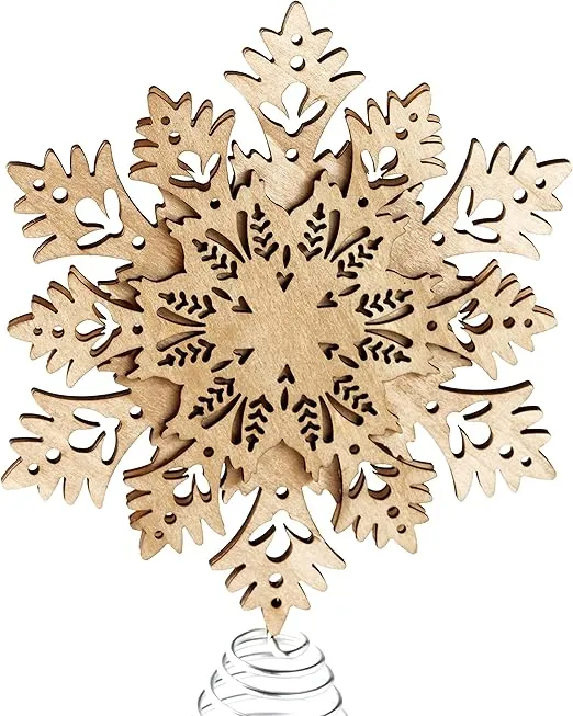 Snowflake Tree Topper - Wooden Christmas Ornament with Carved Look