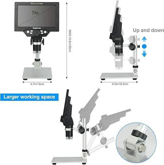 Koolertron 7 inch LCD Digital Microscope,12MP 1-1200X Magnification 1080P Coin Microscope with Screen,8 LED Lights,Rechargeable Battery Microscope for PCB Soldering Plant/Rock/Insect/Watch Repairing
