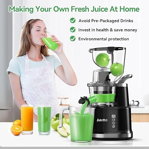 Aeitto Cold Press Juicer, Juicer Machines with 3.3" Large Feed Chute,Large Capacity,High Juice Yield,Slow Masticating Juicer for Fruits and Vegetables, Self Feeding for Juice Extractor,BPA-Free,Black