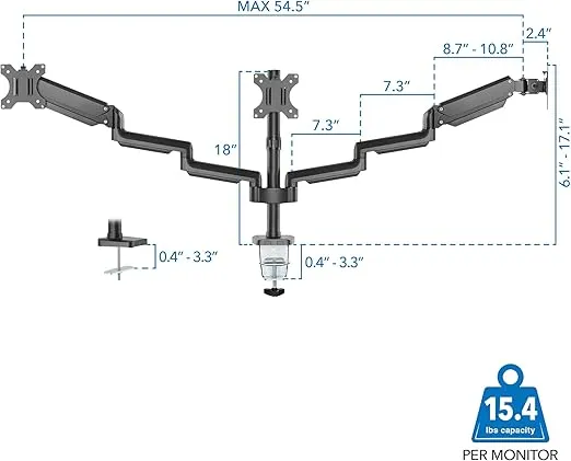 Mount-It! Triple Monitor Mount for Computer Screens Up to 27 Inch, Triple Monitor Stand with Gas Spring Arms, Holds 15.4 lbs Per Arm, 3 Monitor Stand Desk Mount with Tilt, Swivel, VESA 75x75,100x100mm