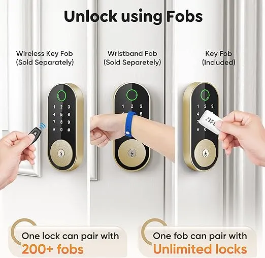 Keyless-Entry Fingerprint Deadbolt Smart Lock: Sifely Smart Lock, Automatic Electronic Keyless Entry Door Lock, Digital Smart Door Lock with Code, Biometric Fingerprint Door Lock with Keypad (Gold)