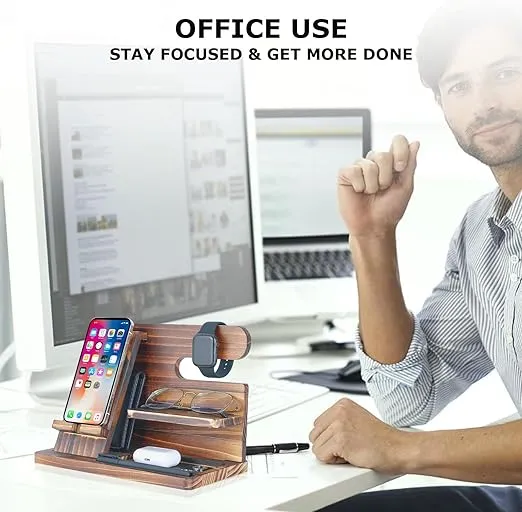 Wood Phone Docking Station, Nightstand Organizer Phone Docking Station for Men, Desk Night Stand Organizer Wood, Gift for Men Father's Day Boyfriend Birthday