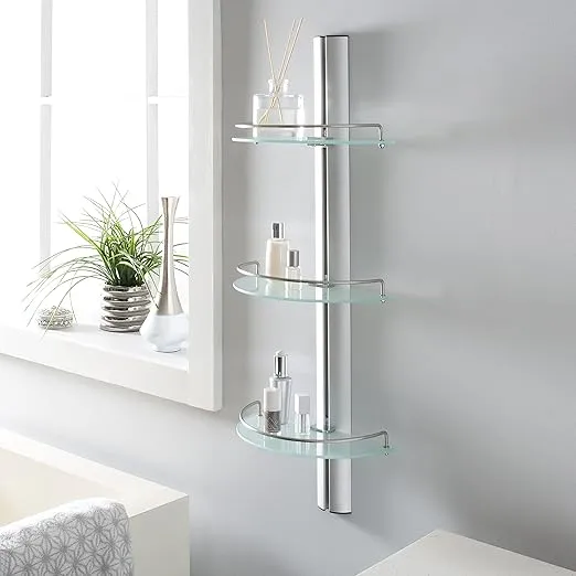 Organize It All Mounted 3 Tier Half Moon Bathroom Glass with Stainless Steel Rail Shelf