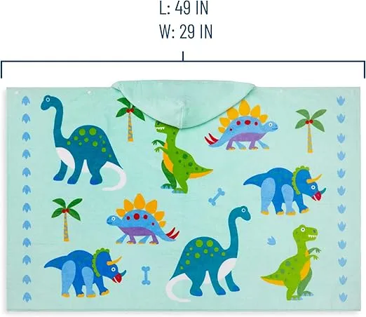 Wildkin Kids Hooded Beach Towel for Boys and Girls, 100% Cotton Hooded Bath Towel with Snap Front, Perfect for Beach, Pool, and Bath Time Towel for Kids (Dinosaur Land)