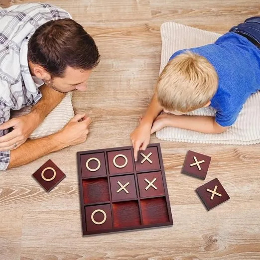 9.5-inch Wooden Tic Tac Toe Game, Decorative Coffee Table Games for Adults and Family Activities