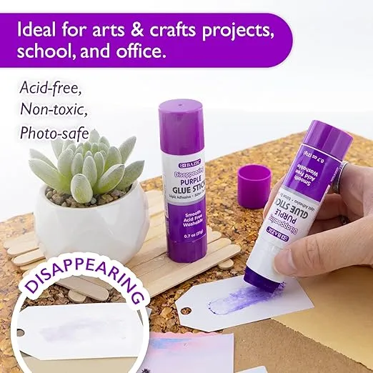 BAZIC Washable Disappearing Purple Glue Stick 21g/0.7 Oz., Color Acid Free Glue Sticks for Photos Paper Kids at School Office (2/Pack), 2-Pack