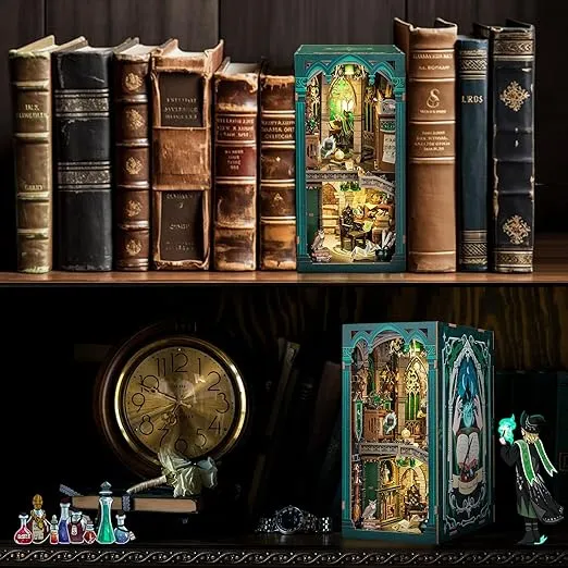 CUTEBEE Book Nook Kit, DIY Booknook Miniature House Tiny House 3D Wooden Puzzle Dollhouse Kit for Adults and Teens, Bookshelf Insert Decor, DIY Craft Gift Model Build