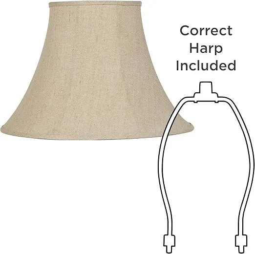 Set of 2 Bell Lamp Shades Beige Large 9" Top x 19" Bottom x 12.5" High x 13.5" Slant Spider with Replacement Harp and Finial Fitting - Springcrest