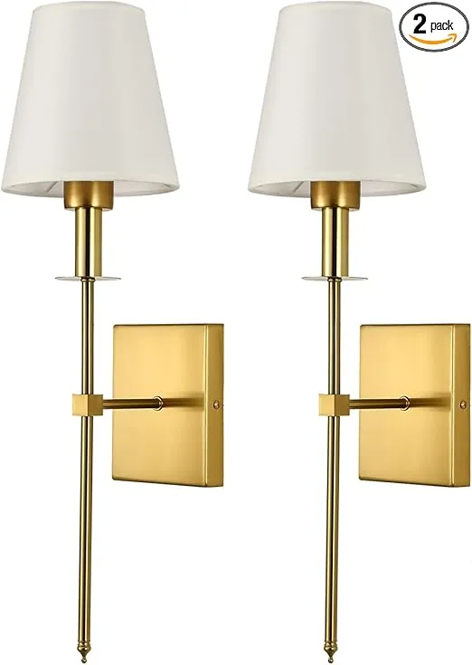 Retro Gold Wall Mounted Bedside Lamps Sconces Lighting Wall Lamps for Bedrooms Set of 2 with Fabric Shade for Bedroom Living Room Corridor Kitchen