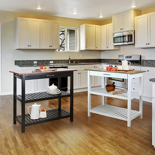 Casual Home Kitchen Island with Solid American Hardwood Top, Natural/White, 40" W (373-91)