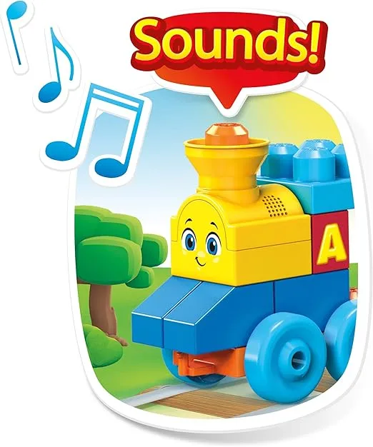 MEGA BLOKS First Builders Toddler Building Blocks Toy Set, ABC Musical Train with 50 Pieces, Music and Sounds, Ages 1+ Years