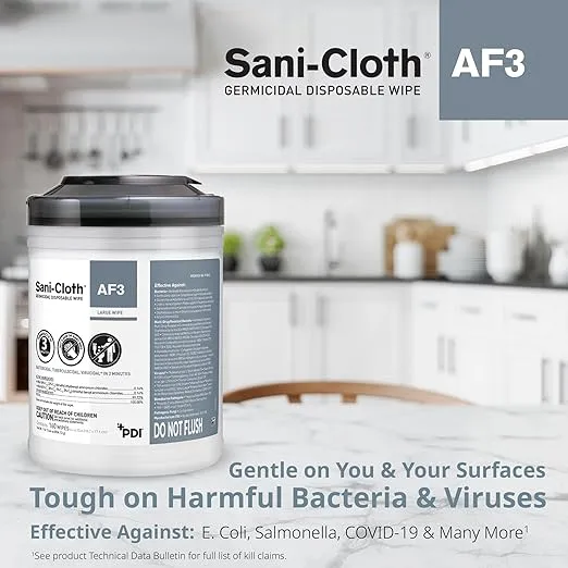 Sani-Cloth AF3, Surface Disinfecting Wipes, Fragrance Free, Alcohol-Free, Large Canister, 160 Wipes
