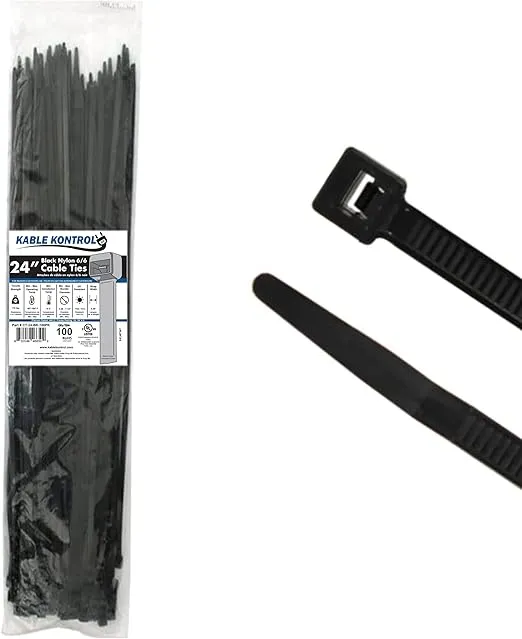 Kable Kontrol Heavy Duty Cable Zip Ties 100 Pcs 24 Inch Black, 175 Lbs Tensile Strength, Self-locking UV Resistant Plastic Nylon Wire Ties, for Indoor or Outdoor Use