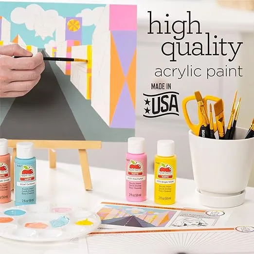 Apple Barrel Art Lessons Paint and Brush Set, 34 pc Kit Including 23 2 fl oz Apple Barrel Acrylic Paint Colors, 1 2 fl oz bottle of Mod Podge Matte, 10 FolkArt Brushes, 6 Video Lessons And More