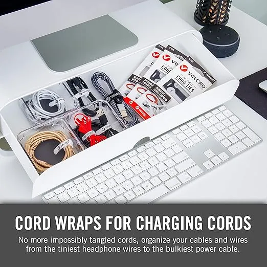 VELCRO Brand Portable Cord Organizer Ties | Organize Headphone Wires, Charging Cables, Power Cords on The Go | 3 Sizes and Colors, 6 pcs, 6pk Cord Ties