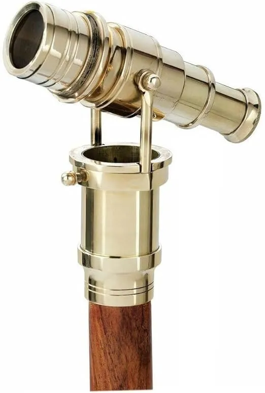 5MOONSUN5's Brass Walking Stick Vintage Handle Victorian Telescope Head Foldable Steampunk Accessories Wooden Walking Stick Cane for Men and Women