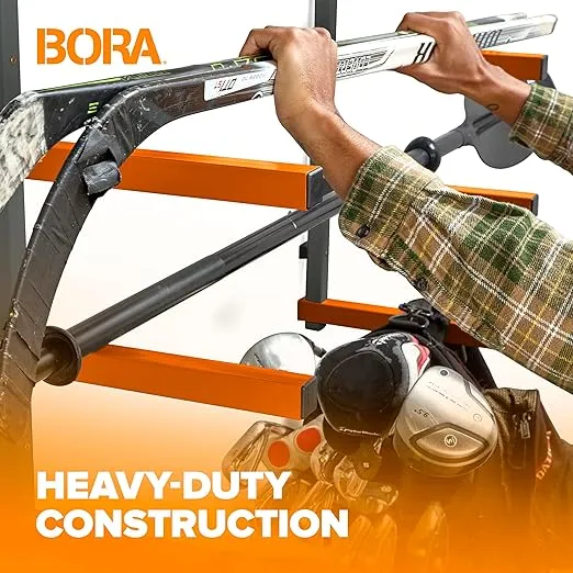 Bora Portamate 4-Level Lumber Rack - Wood Storage Rack and Garage Wall Storage Rack for Indoor/Outdoor Use - Material Rack Wall Mount Storage System and Lumber Storage Rack - PBR-0410, Orange/Gray