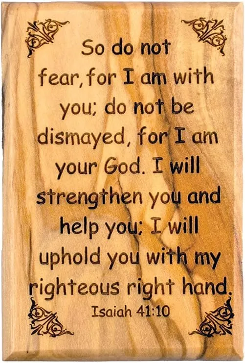 Bible Verse Fridge Magnets, Do Not Fear - Isaiah 41:10, 1.6" x 2.5" Olive Wood Religious Motivational Faith Magnets from Bethlehem, Home, Kitchen, & Office, Inspirational Scripture Décor