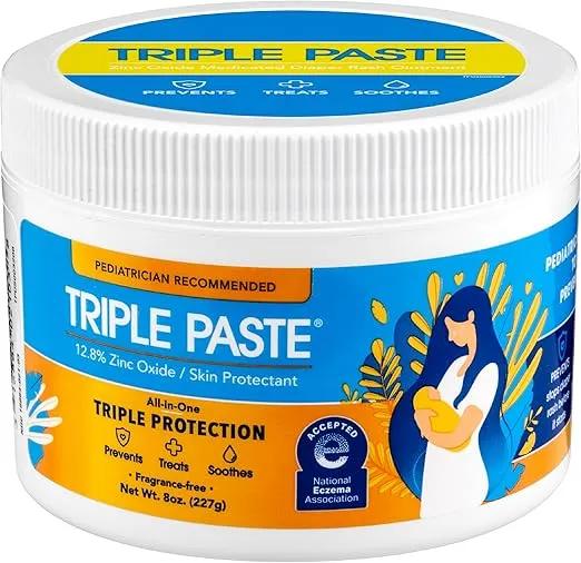Triple Paste Diaper Rash Cream for Baby - 8 Oz Tub - Zinc Oxide Ointment Treats, Soothes and Prevents Diaper Rash - Pediatrician-Recommended Hypoallergenic Formula with Soothing Botanicals