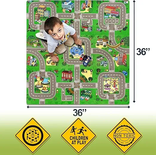 Sorbus Traffic Play mat Puzzle Foam Interlocking Tiles – Kids Road Traffic Play Rug - Children Educational Playmat Rug - Great for Playing with Toy Cars Trucks (9 Tiles with Borders)