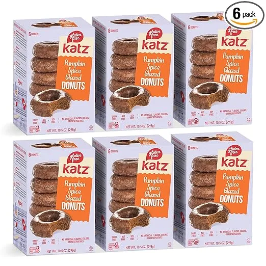 Katz Gluten Free Pumpkin Spice Glazed Donuts, Kosher, Dairy Free, Soy Free, Nut Free, No Artificial Flavors. 6 Pack (10.5 Oz Each)