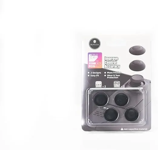 Skull & Co. Convex Thumb Grips Set: Skin, CQC Joystick Cap Analog Stick Cap for Steam Deck/OLED and ROG Ally - Black, 2 Pairs (4pcs)