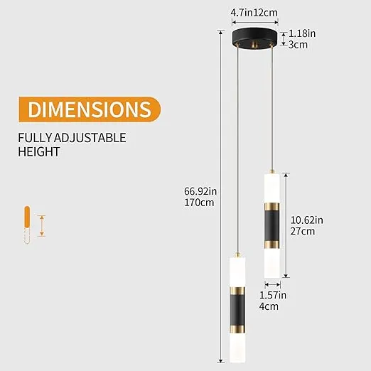 2-Light Modern Kitchen Island Dimmable LED Modern Black Gold Mini Pendant Light, Bedroom Bedside Table Black Small Pendant Light