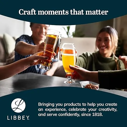 Libbey Craft Brews Assorted Beer Glasses Set of 6, Versatile, Premium Beer Glass Set, Craft Beer Glasses for Pilsner, Stout, Lager, IPA & More