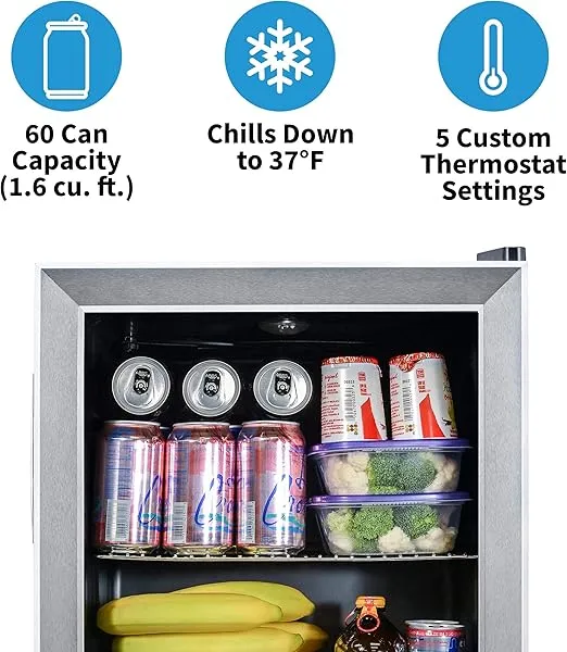 NewAir Mini Fridge Beverage Refrigerator and Cooler, Free Standing Glass Door Refrigerator Holds Up To 60 Cans, Cools to 37 Degrees Perfect Beverage Organizer For Beer, Wine, Soda, and Pop