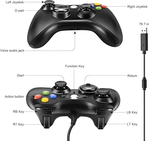 Xbox 360 Controller, USB Wired Gamepad Joystick with Improved Dual Vibration and Ergonomic Design for Microsoft Xbox 360 & Slim & PC Windows 7/8/10(Black)