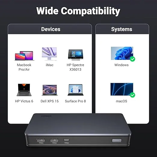 UGREEN Revodok Pro 209 USB C Docking Station, DisplayLink 9-in-1 Dual 4K@60hz Monitor Dock for MacBook & Windows with 2 DP & 2 HDMI, 10 Gbps USB C & USB-A Data Ports, 100W PD, Gigabit Ethernet