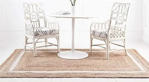 Unique Loom Braided Jute Collection Classic Quality Made Hand Woven with Coastal Design Area Rug, 4' 0" x 6' 0", Natural/Ivory