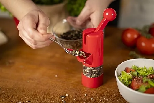 Kuhn Rikon Adjustable Ratchet Grinder with Ceramic Mechanism for Salt, Pepper and Spices, 8.5 x 2.25 inches, Red