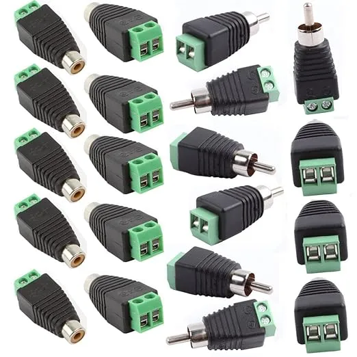 Phono RCA Screws Male Female Plug to AV Screw Terminal Audio/Video Connector Adapter (10 Male +10 Female Connector)
